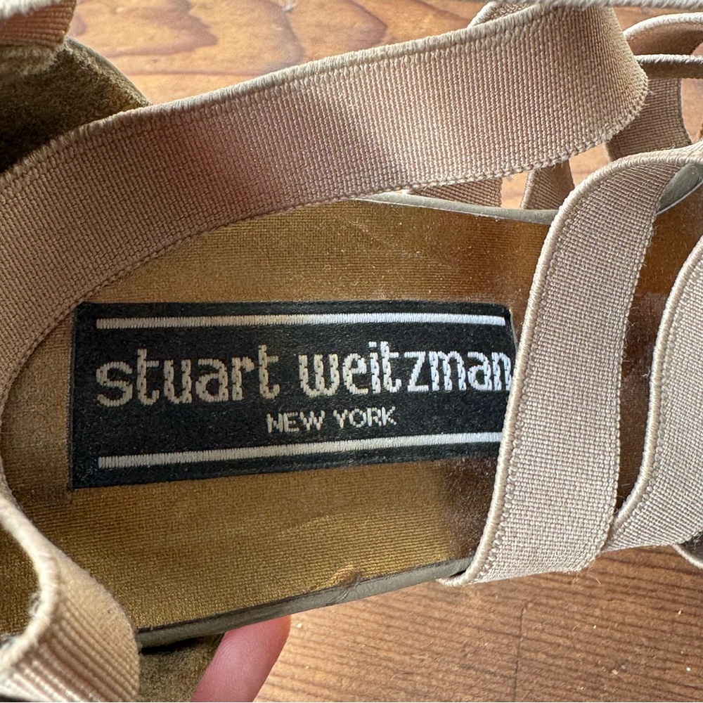 Stuart Weitzman // Tan Elastic Strappy Stacked He… - image 7